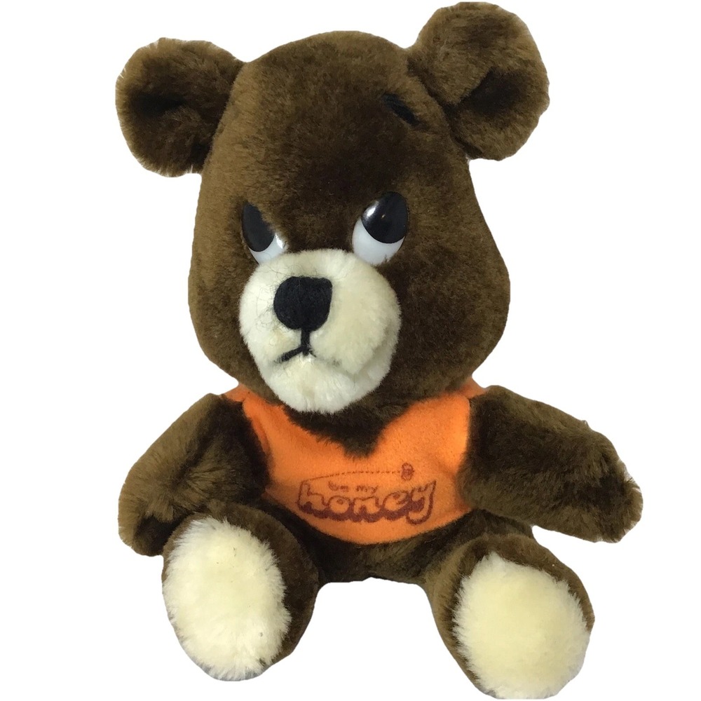 Vintage DAKIN 1976 Be My Honey Brown Bear 8" Plush Stuffed Animal Orange Shirt